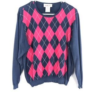 Vintage Talbots M Sweater Navy Pink Argyle Cotton Rayon Made in Italy Knitwear